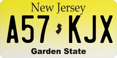 NJ license plate A57KJX