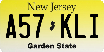 NJ license plate A57KLI