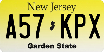 NJ license plate A57KPX