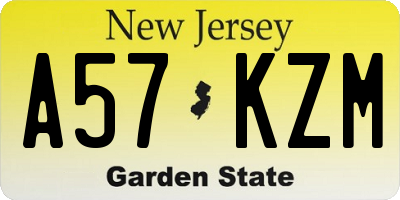 NJ license plate A57KZM