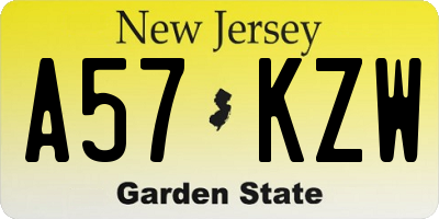 NJ license plate A57KZW