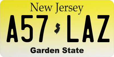 NJ license plate A57LAZ
