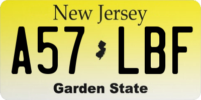 NJ license plate A57LBF
