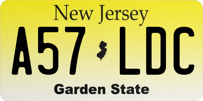 NJ license plate A57LDC
