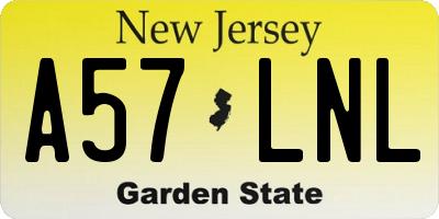 NJ license plate A57LNL