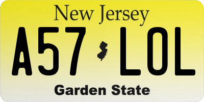 NJ license plate A57LOL
