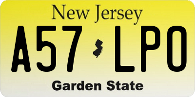 NJ license plate A57LPO