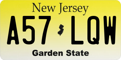 NJ license plate A57LQW