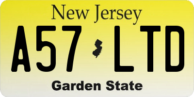 NJ license plate A57LTD