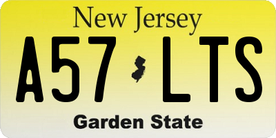 NJ license plate A57LTS