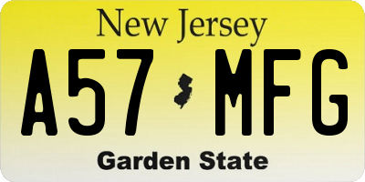 NJ license plate A57MFG