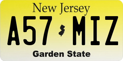 NJ license plate A57MIZ