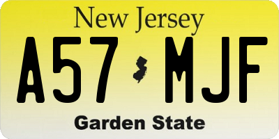 NJ license plate A57MJF