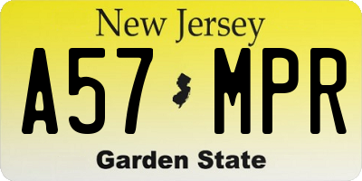 NJ license plate A57MPR