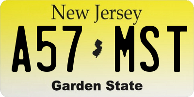 NJ license plate A57MST