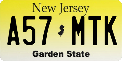 NJ license plate A57MTK