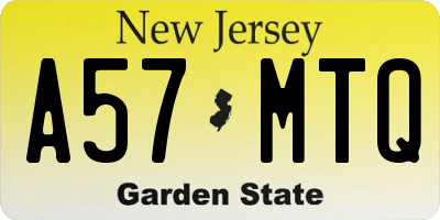 NJ license plate A57MTQ