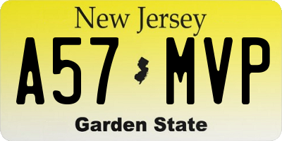 NJ license plate A57MVP