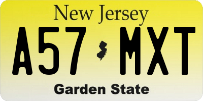 NJ license plate A57MXT