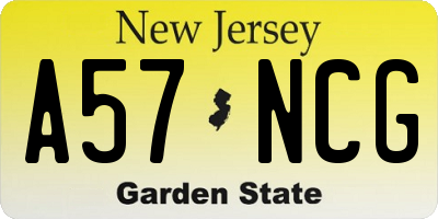 NJ license plate A57NCG