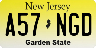 NJ license plate A57NGD