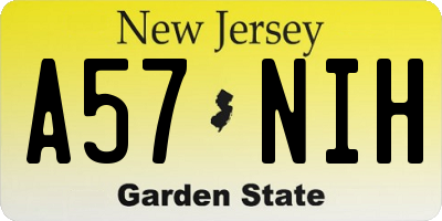 NJ license plate A57NIH