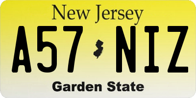 NJ license plate A57NIZ