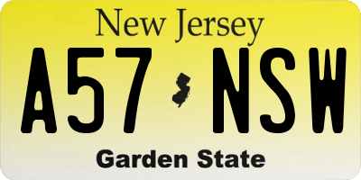 NJ license plate A57NSW