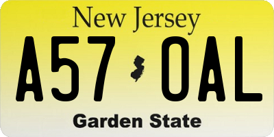 NJ license plate A57OAL