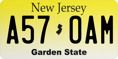 NJ license plate A57OAM