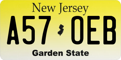 NJ license plate A57OEB