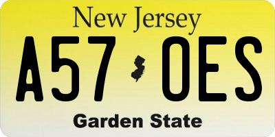 NJ license plate A57OES