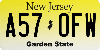 NJ license plate A57OFW