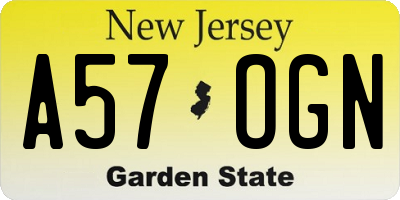 NJ license plate A57OGN