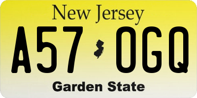 NJ license plate A57OGQ