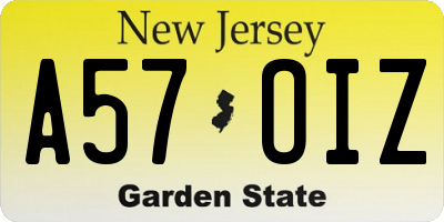 NJ license plate A57OIZ