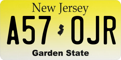 NJ license plate A57OJR