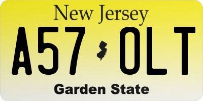 NJ license plate A57OLT