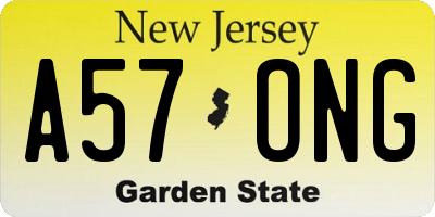 NJ license plate A57ONG