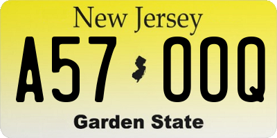 NJ license plate A57OOQ
