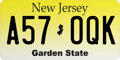 NJ license plate A57OQK