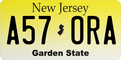 NJ license plate A57ORA