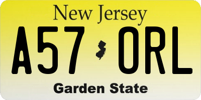 NJ license plate A57ORL