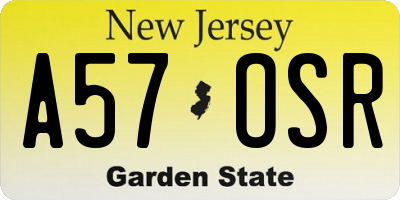 NJ license plate A57OSR