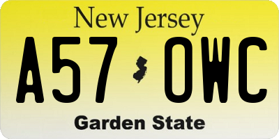 NJ license plate A57OWC