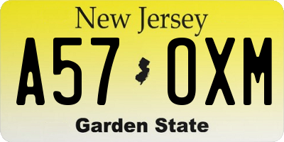 NJ license plate A57OXM
