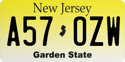 NJ license plate A57OZW