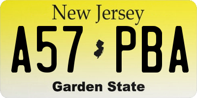 NJ license plate A57PBA