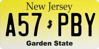 NJ license plate A57PBY