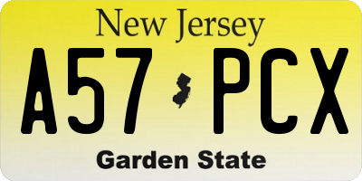 NJ license plate A57PCX